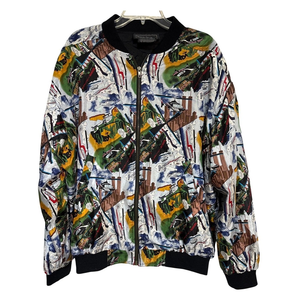 Vintage‎ Nicole Miller Vintage 1994 Bomber Jacket Airplane Helicopter Print